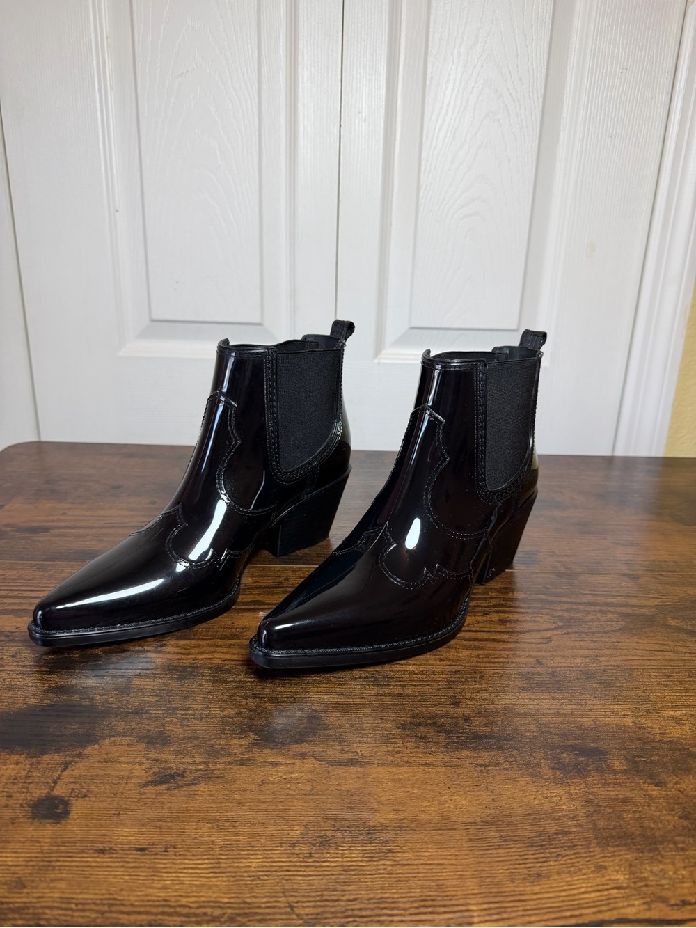 Sam Edelman Winona Rain Black Patent Western Chelsea Ankle Boots Women’s 8M Fall - Picture 11 of 11